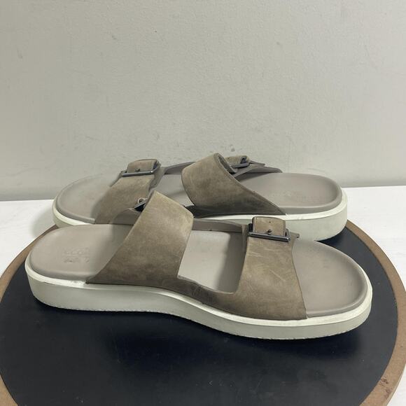Ecco Sandals Shoes‎ Mens Size 13 US 47 EU Brown Leather Double Buckle Slides - Picture 7 of 11